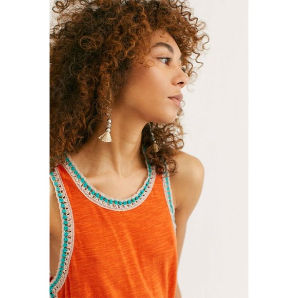 NWT Free People Bora Bora Crochet Racerback Tank Top Bird of Paradise Orange M - Picture 2 of 9